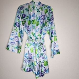 Vintage Victoria’s Secret Deep Sea 90s Satin Robe Kimono OS